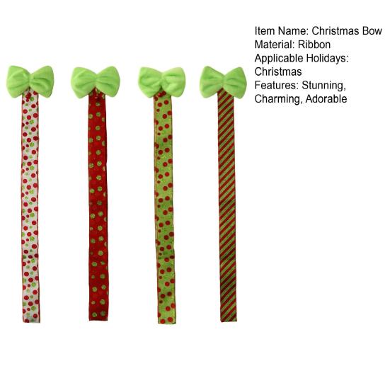 Зеленые рождественские банты для дверцы шкафа с колокольчиком, плюшевые, из искусственного меха, пушистые банты с точечной/полосатой лентой для рождественского венка, двери, окна