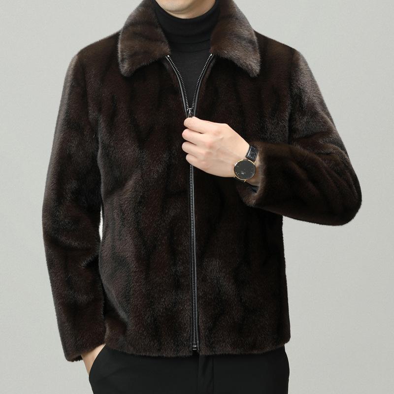 Новая зимняя шуба из бархата из золотистой норки, искусственный норковый композитный мех, цельный наряд для папы среднего возраста, однотонный лацкан