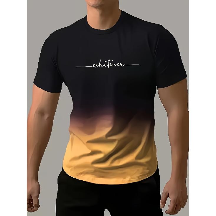 Летняя мужская модная спортивная футболка с градиентным цветом, повседневная эластичная футболка с круглым вырезом