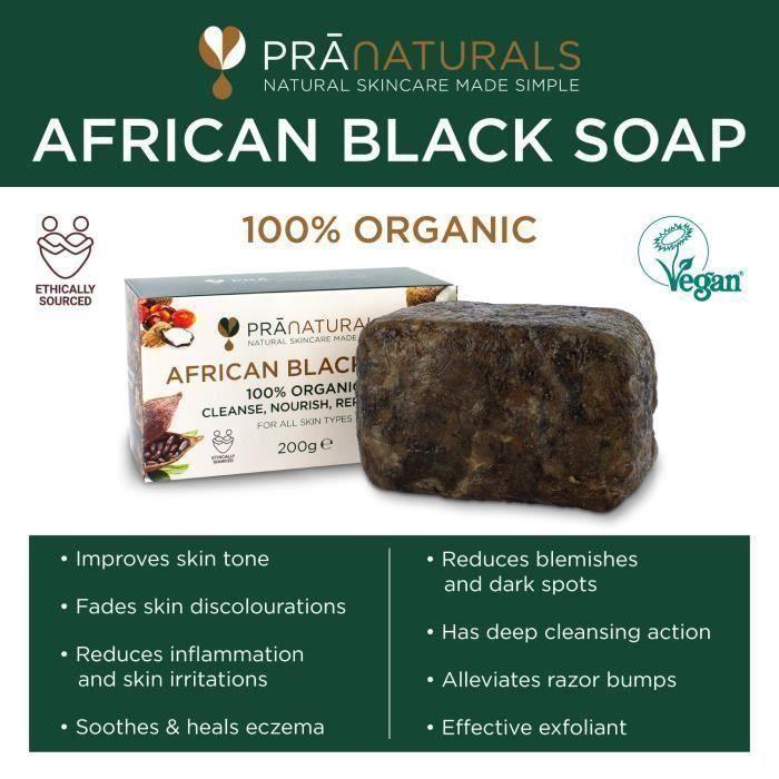 Savon Noir Africain - Pranaturals - 200g - Vegan - Peau Sèche - Ingrédients Naturels