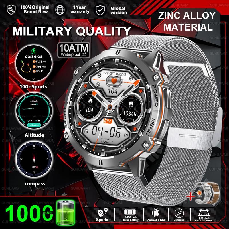 Новые Военные Умные Часы 1000 мАч HD AMOLED Экран GPS-трек 10ATM Водонепроницаемые Компас BT-звонок Спортивные Умные Часы Мужские