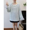 Three-dimensional Flower Hollow Sequin Loose Knitted Sweater Top Autumn and Winter New Splicing Mesh Sweater Pullover Women