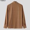 INCERUN Oversized Men Turn-down Collar Long Sleeve Striped Casual Loose Shirts