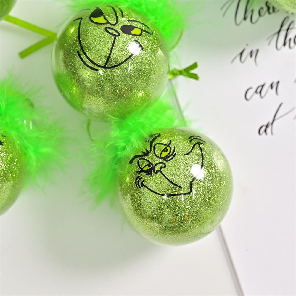 Cute Green Elf Christmas Tree Ornaments Xmas Balls & Fuzzy Hair Christmas Decor