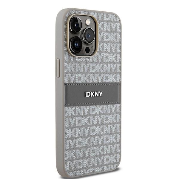 Dkny Кожаный чехол с монохромной полоской и металлическим логотипом для iPhone 14 Pro Max - бежевый