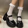 Fashion Platform Mary Janes Leather Shoes for Women Spring Autumn New British Style Vintage Round Toe Chunky French Pumps Women