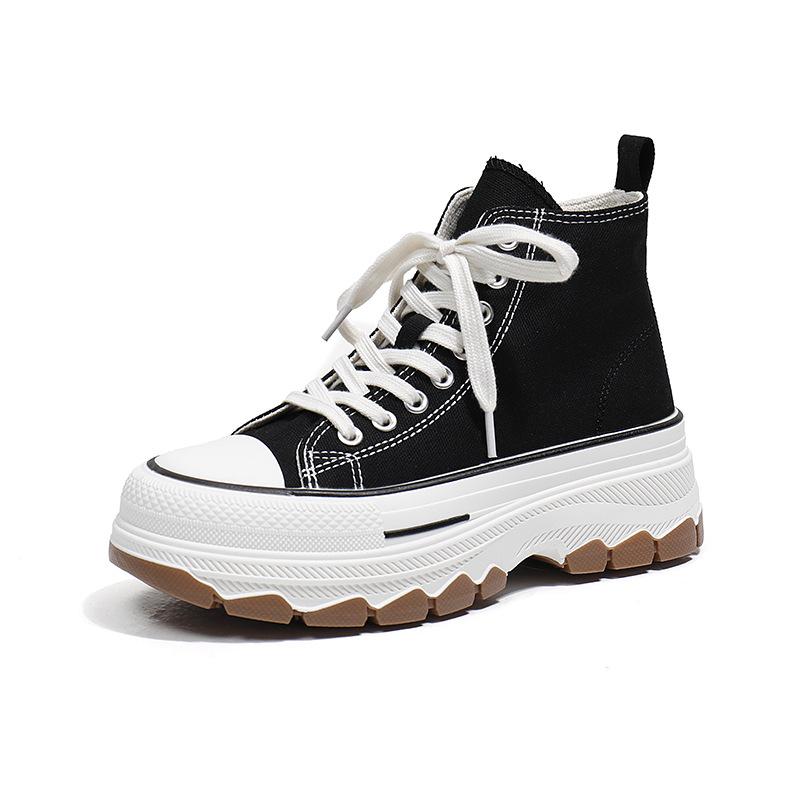 Женские парусиновые туфли, высокие женские туфли из вулканизированной кожи, повседневные женские кроссовки на шнуровке, нескользящие женские туфли с круглым носком