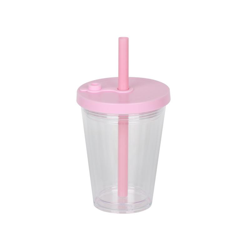 360ml Creative Thick Straw Bubble Tea Cup DIY Silicone Stopper Double-Layer Plastic Covered Round American Style Coffee Cup