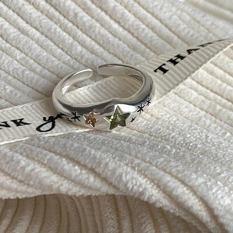 Kpop красочные циркониевые кольца со звездами для женщин, нерегулярное металлическое кольцо, ретро указательный палец, эстетические украшения, аксессуары для девочек в стиле хип-хоп