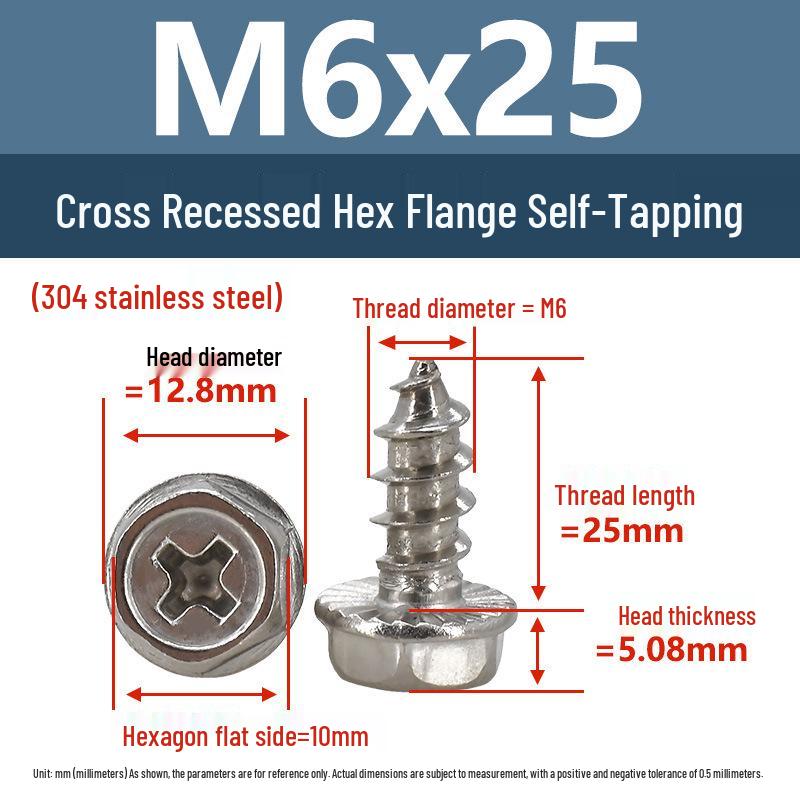 Винты самонарезающие из нержавеющей стали Yigu с крестообразным шлицем и шестигранной головкой с шайбой, противоскользящие, с острым концом, M3-M6