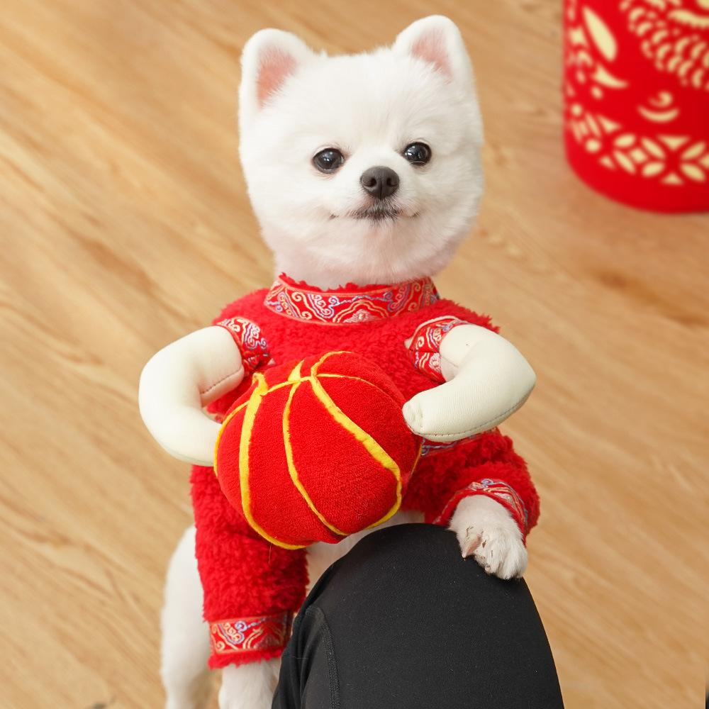 New Year's Lanterns Festive Pet Dog Dog Cat Autumn Winter Dog Clothes Cat Clothing Supplies Funny Velvet Corgi Dou