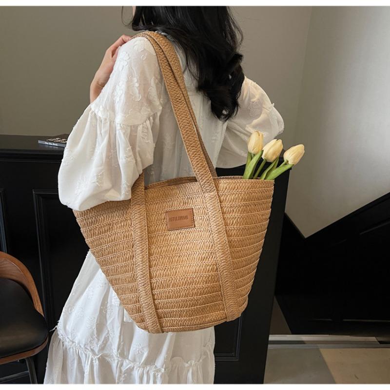 Новая весенне-летняя модная повседневная универсальная плетеная сумка, большая сумка-тоут, плечевая соломенная сумка