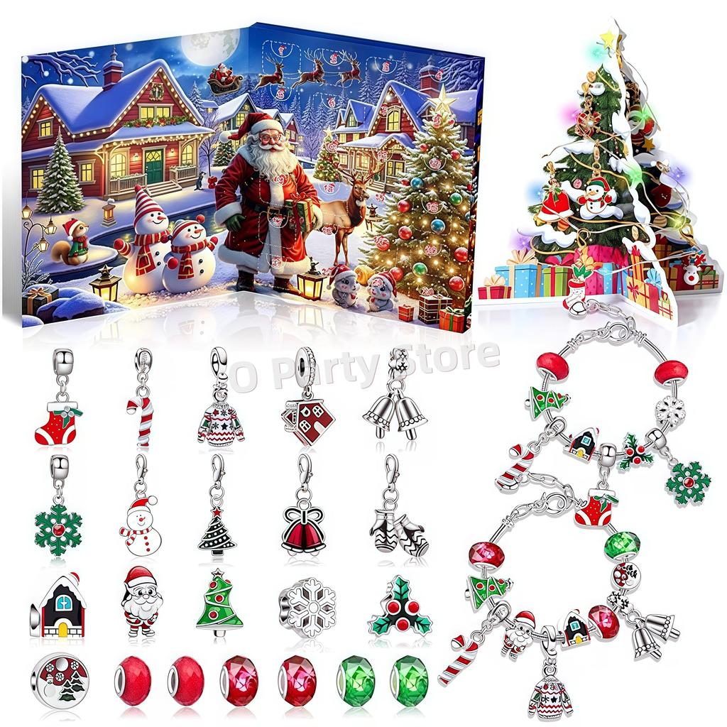 Рождественский Детский Хрустальный Браслет Сюрприз Календарь Адвента Подарок Снежинка Санта-Клаус 24-дневный Обратный Отсчет Календарь Коробка Декор Подарок