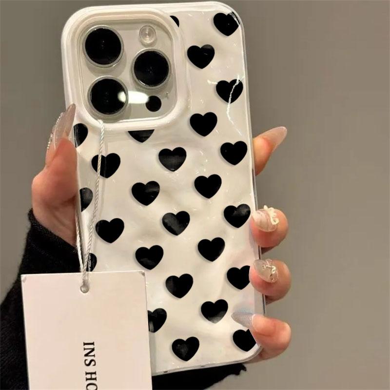 INS Корейский Розовый Сердечный Складчатый Текстурный Чехол Для iPhone 17 16 15 14 13 12 11 Pro Max 16 Plus Конфетный Цвет Ударопрочный Мягкий Задний Чехол