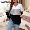 Autumn Women's Plus Size Clashing Color Hooded Long Sleeve Knit Sweatshirt