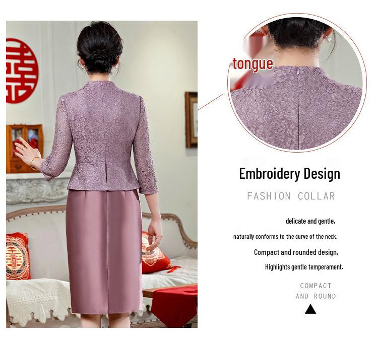 Элегантный фиолетовый комплект из двух предметов для свекрови на свадьбу 2025 - Модный, стройнящий комплект-платье с выгодно подчеркивающим фигуру дизайном