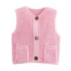 Женский вязаный жилет с V-образным вырезом, без рукавов, однобортный, с карманами, вязаный жилет, универсальный однотонный трикотаж