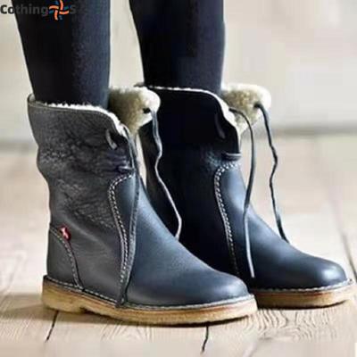 Осенние и зимние женские зимние ботинки с круглым носком, со шнуровкой, на плоской подошве, повседневные короткие ботинки большого размера, женские ботинки