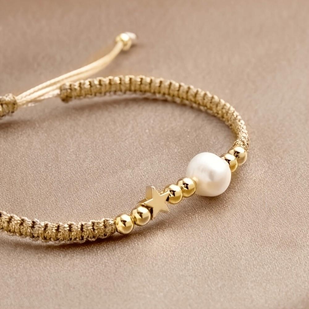 Fashion Adjustable Star-Shaped Bracelet Pearl Bead Minimalist Woven Bracelet Hand Rope Light Luxury Casual Bracelet Men