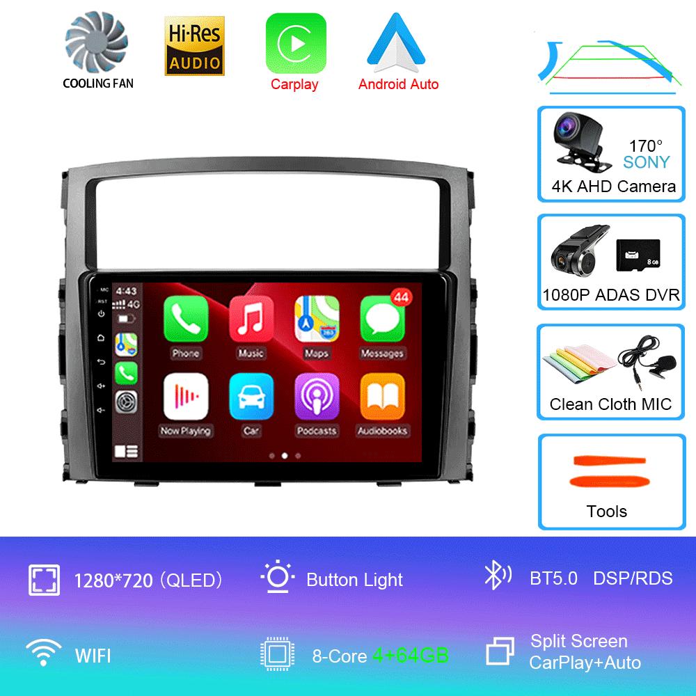Автомобильное радио Android14 Carplay для Mitsubishi Pajero 4 V80 V90 2006 - 2014 Навигация GPS Мультимедийный проигрыватель WiFi+4G Стерео видео BT