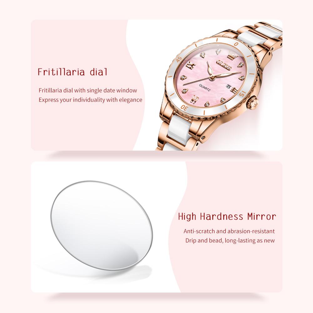 OLEVS 9985 Elegance Women Original Quartz Movement Watch Ceramic Steel Calendar Window Diamond Luminous Waterproof Watch
