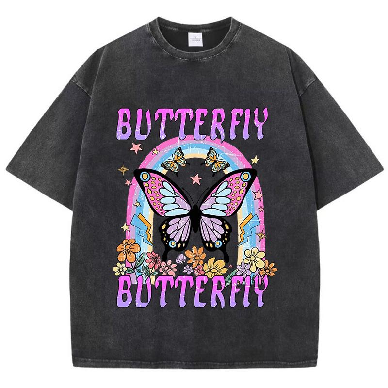 Женские футболки оверсайз с принтом радуги и бабочки, хлопковые футболки с круглым вырезом, футболки оверсайз, винтажная одежда