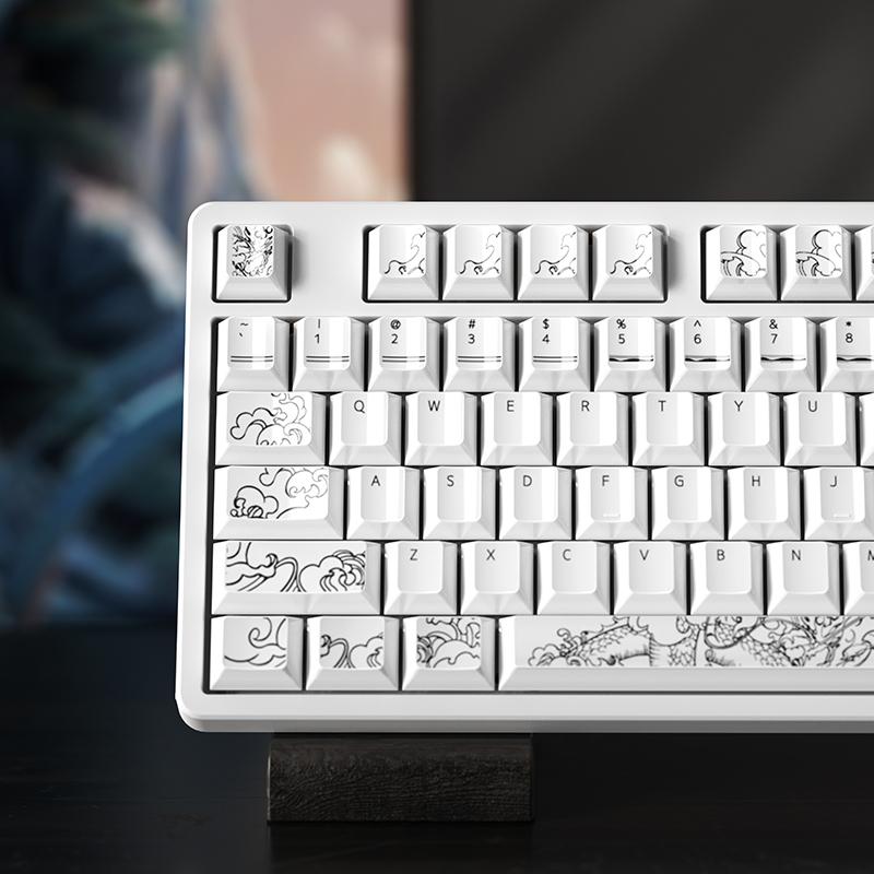 Ceramic Texture Keycaps Cherry Pbt 139 Large Full Set Of Keycap Pure White Landscape Style Retro Style Keycaps
