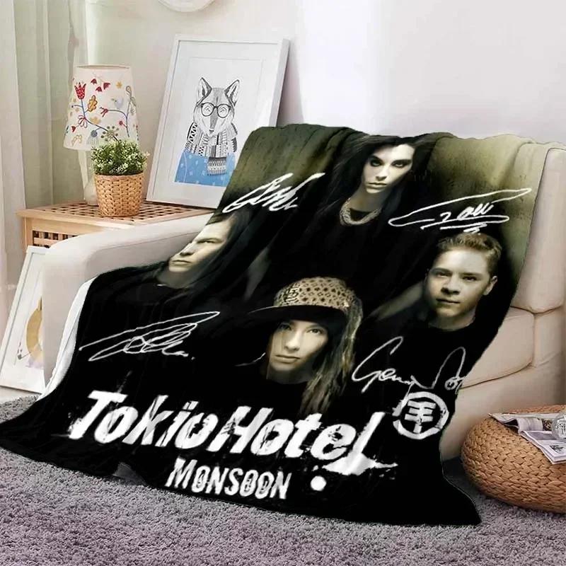 Одеяло с принтом группы Tokio Hotel в стиле ретро, теплое одеяло, фланелевое мягкое и удобное одеяло, постельное белье для путешествий, подарок на день рождения