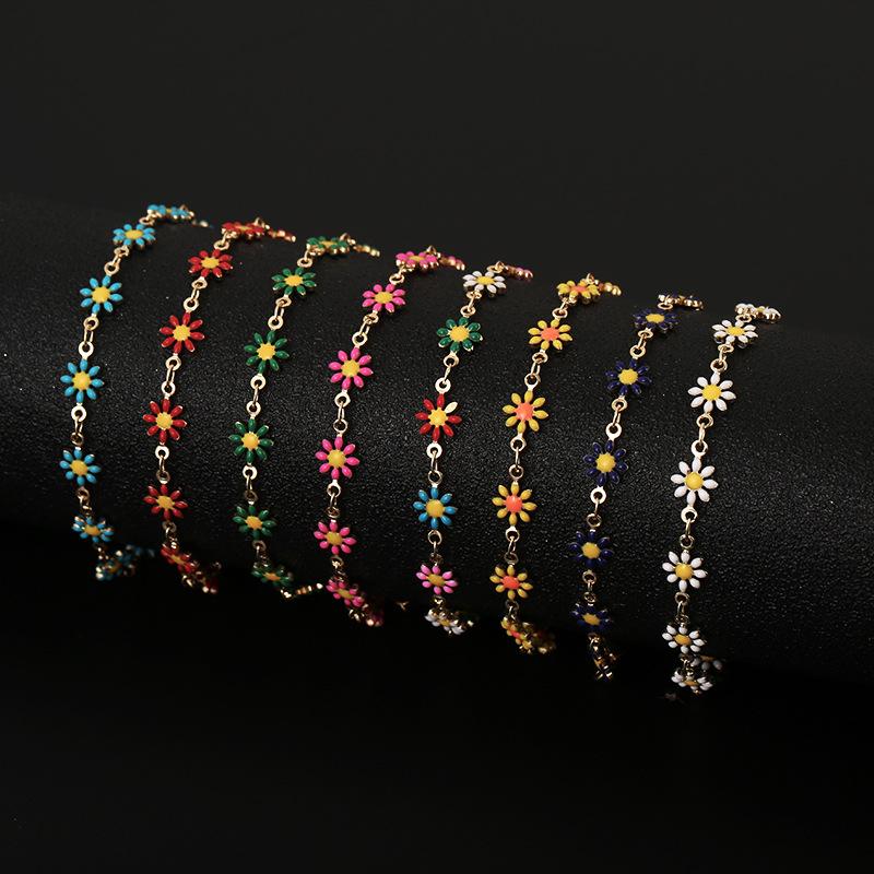 1 шт. Изысканный эмалированный браслет из нержавеющей стали с цветком маргаритки для женщин, в богемном стиле, модный аксессуар для отпуска