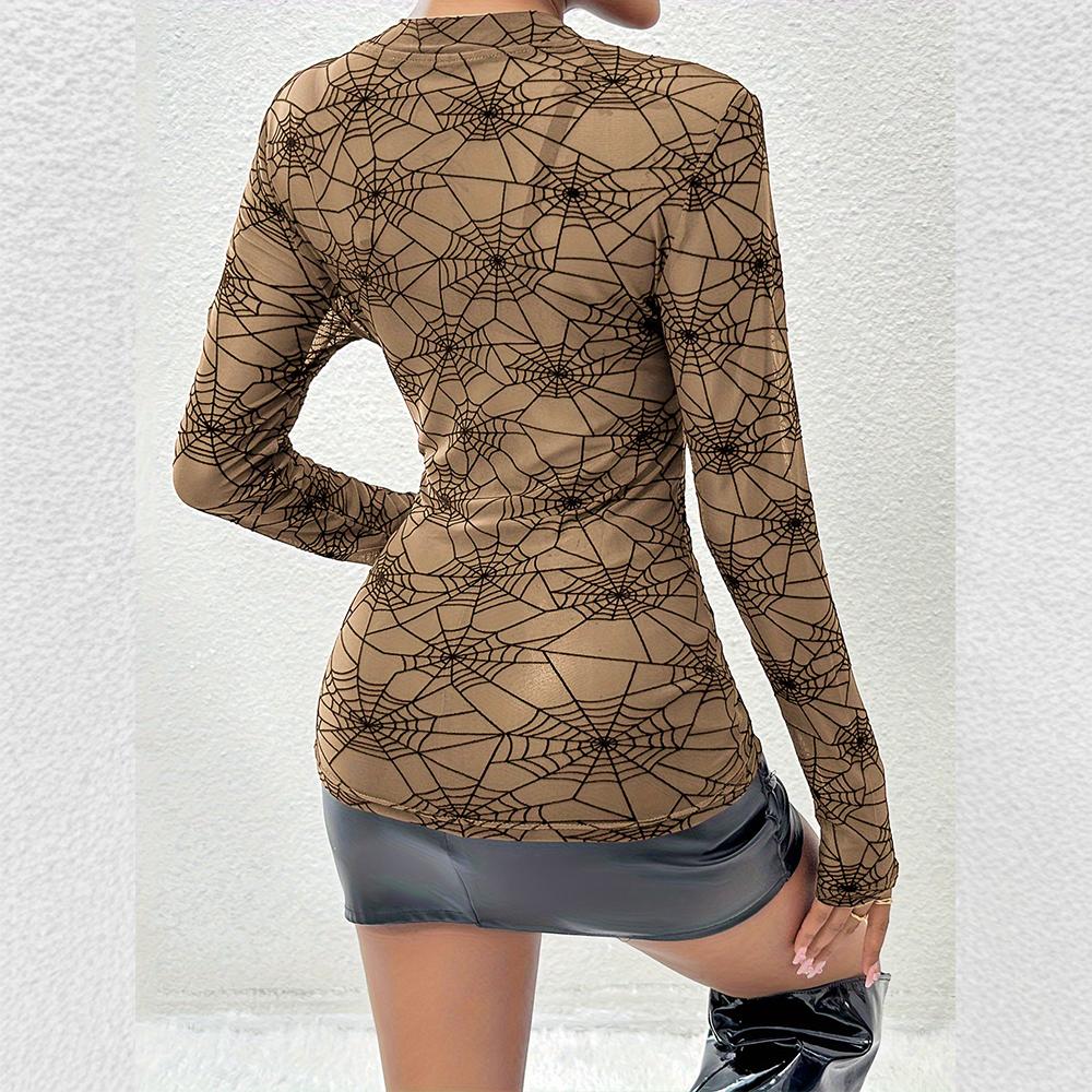 Женские топы с длинным рукавом из сетки с цветочным принтом, с высоким воротником, прозрачные, облегающие, сексуальные, для выхода в свет