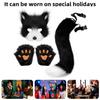 Furry Therian Costume Set for Girls Women Faux Fur Tail Plush Masque Fluffy Paw Gloves Set Fox Cat Wolf Animal Cosplay Accessories for Halloween