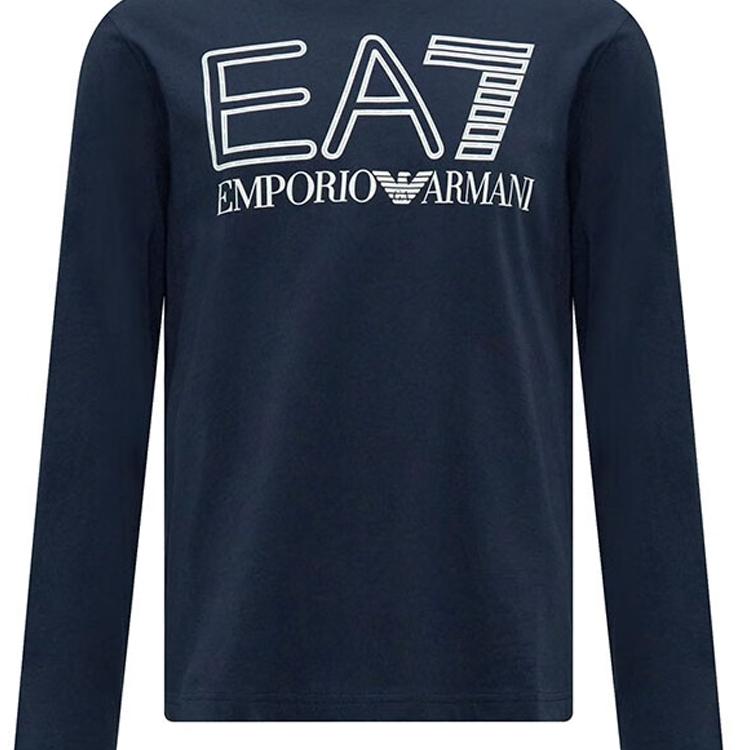 Emporio Armani FW23 Серия EA7 Футболка с принтом логотипа с круглым вырезом с длинным рукавом Мужские топы Синий 6RPT04-PJFFZ-1554