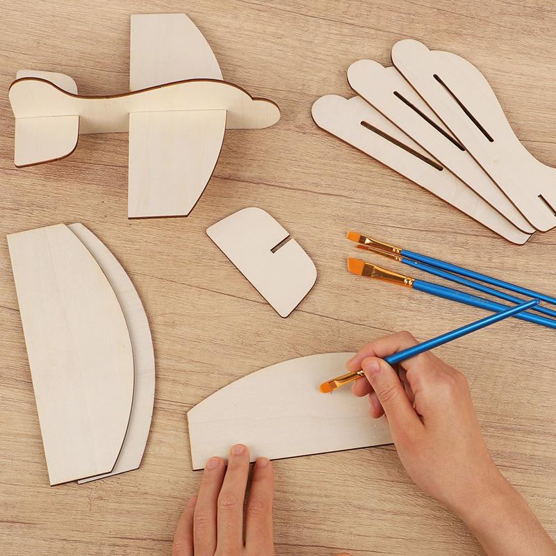 1-5 шт. Деревянный заготовка Самолет DIY Поделки Детская Раскраска Игрушка Подарки на День Рождения Рождественский Подарок Незавершенная Деревянная Модель Самолета