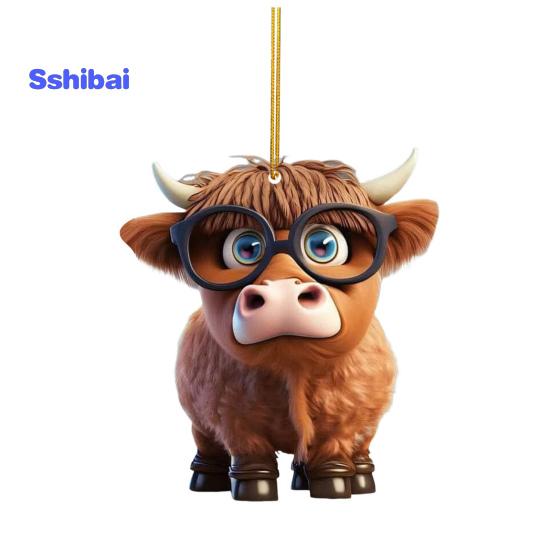 Милый мультяшный хайлендский коровий автомобильный кулон, акриловый художественный ремесленный орнамент, прекрасный автомобиль, зеркало заднего вида, украшение для дома, Рождественская елка, подвесное украшение, подарок
