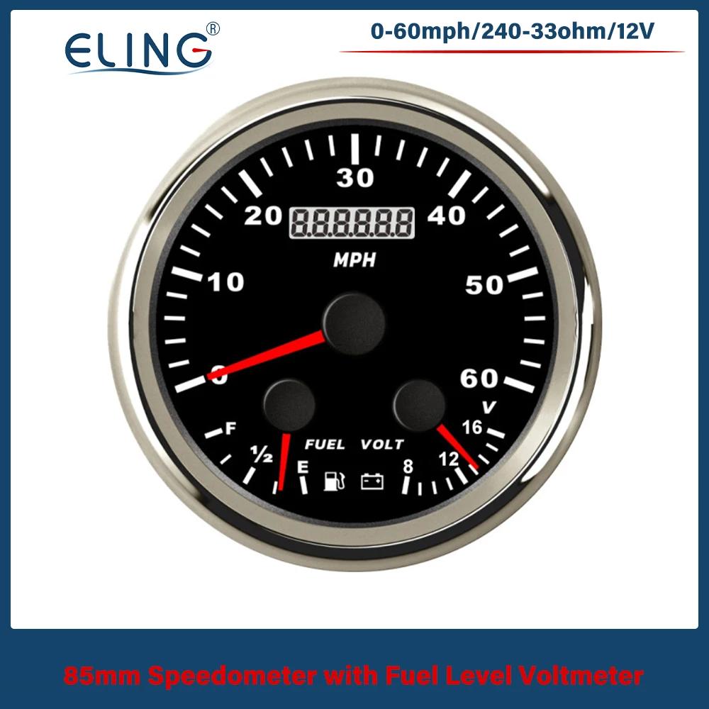 ELING 85mm Waterproof 60MPH 200km/h GPS Speedometer Odometer With Fuel Level Voltmeter With Red Backlight for Car Truck Boat