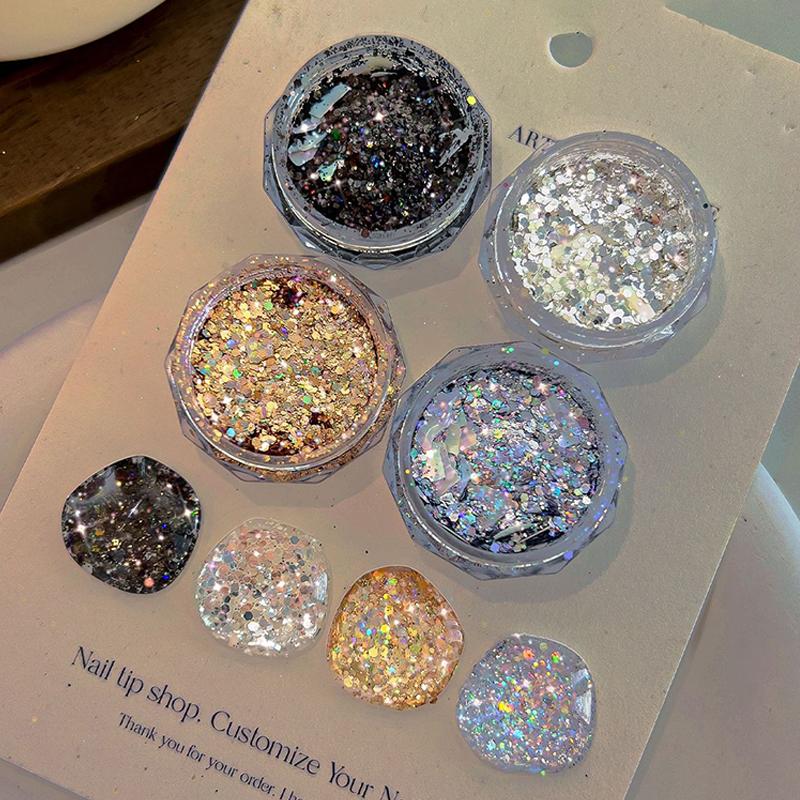 1 Box Holographic Pure Shiny Glitter Flakes Sparkly Chunky Iridescent Gold Silver Metallic Mermaid Nail Art Powder Sequins