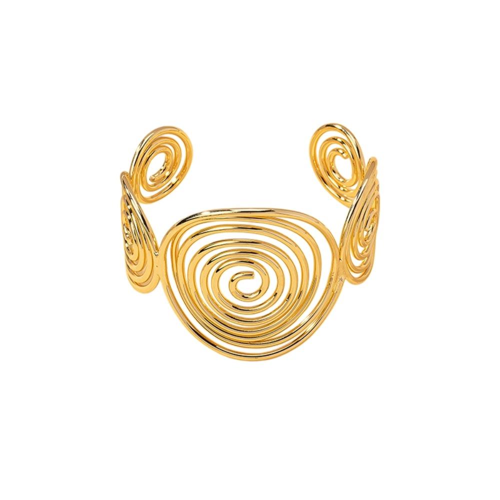 Metal Hollow-out Irregular Wide Bracelet Wave Opening Retro Hand Ring Gift