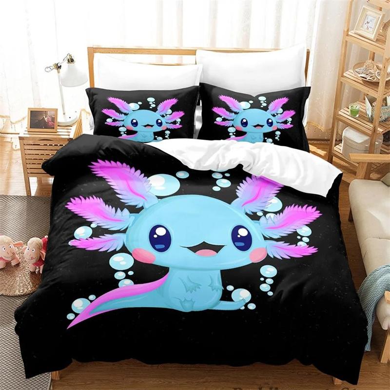 Комплект постельного белья Kawaii Animal Axolotl Print Single Twin Full Queen King Size Bed Set Aldult Kid Bedroom Duvetcover Set 3D Anime