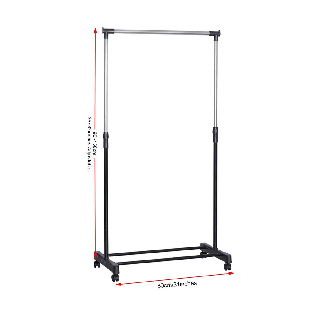 Регулируемая сушилка для белья с роликом с тормозом 35-62 дюйма Складная стойка-вешалка для одежды для помещений и улицы