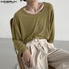 INCERUN Men Round Neck Long Sleeve Solid Color Comfy Thin Tops T-shirts