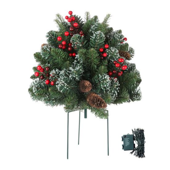 Искусственный Рождественский Наполнитель для Урны с Подсветкой на Батарейках Предварительно Подсвеченная Рождественская Сосна с Треногой-Колышком и 50 Светодиодными Лампочками Наполнитель для Уличного Кашпо