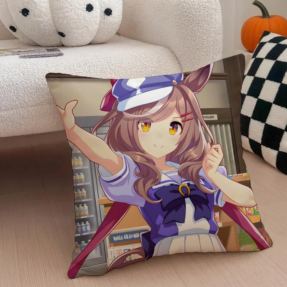 Cheerful  Anime UUmamusume Pretty Derby Cushion Cover Throw Pillow Cover Hidden Button Durable Polyester Chair Cushion