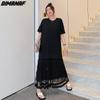 2025 Plus Size New Summer Style Women Dress Casual Loose Dress Holiday Patchwork Long Dress Oversize Black