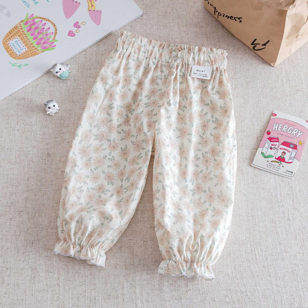 Детская одежда Лето Новинка Детские летние брюки от комаров Детские кружевные длинные брюки Цветочные брюки от комаров