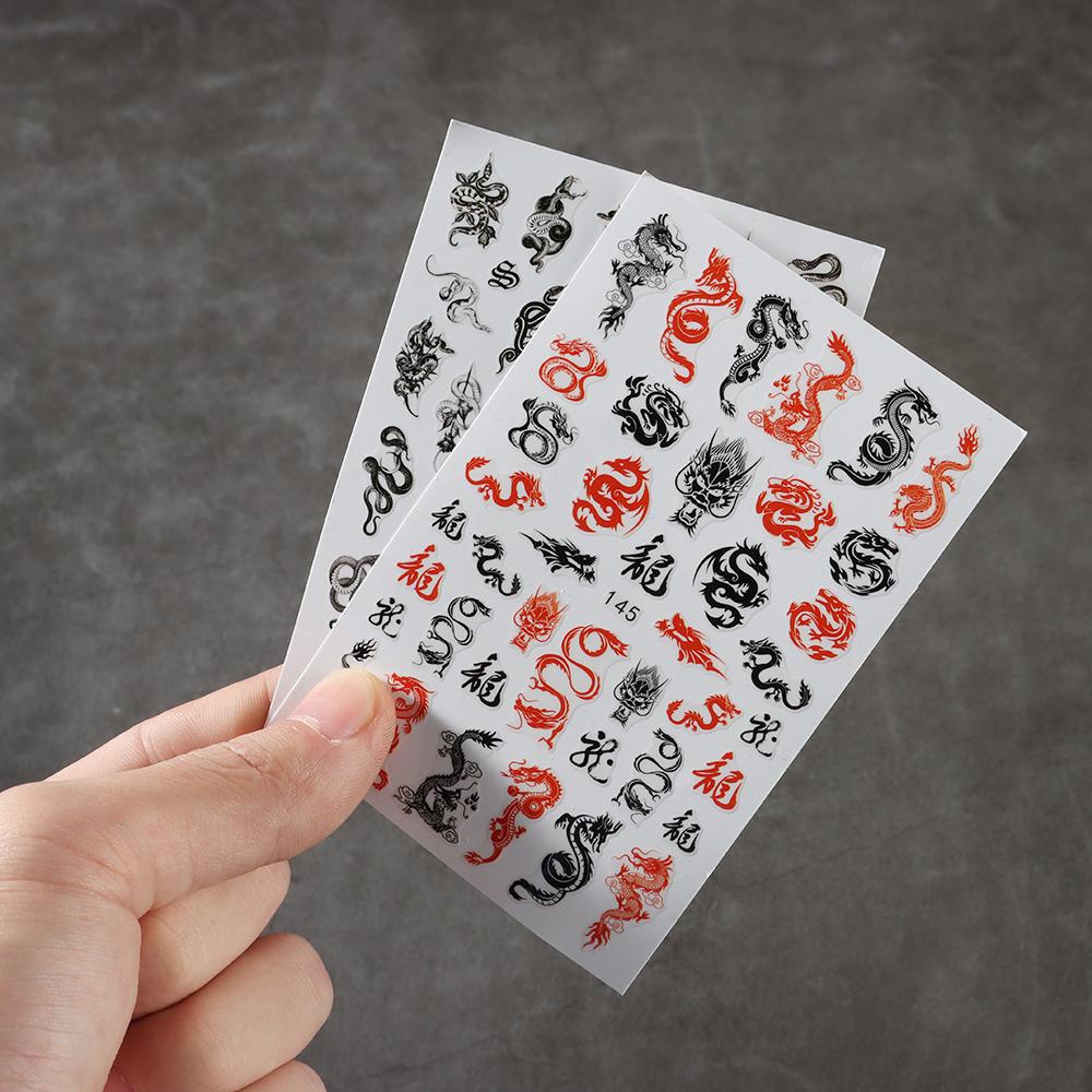 Wraps Self Adhesive Slider Nail Stickers 3D Black Dragon Snake Gothic Style