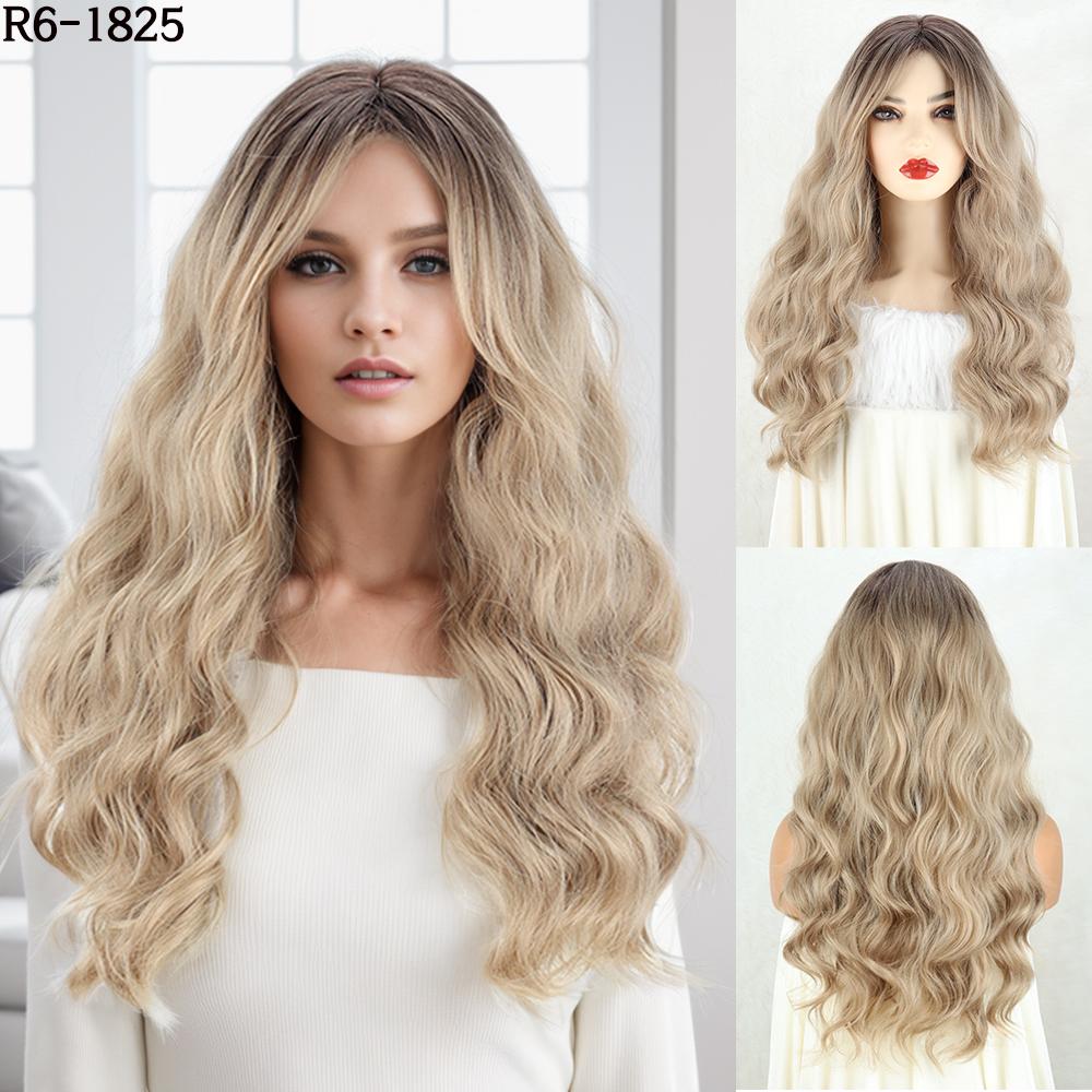 Синтетические длинные волнистые парики, смешанные коричневые светлые парики с челкой, натуральные парики для женщин, повседневные вечерние