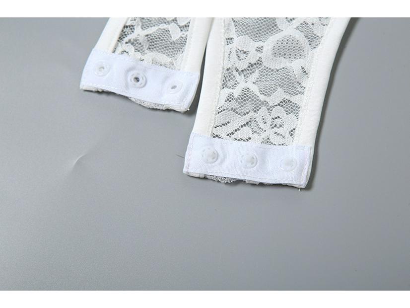 2024 Осень Женский Городской Шик Однотонный Кружевной Боди с Текстовыми Акцентами