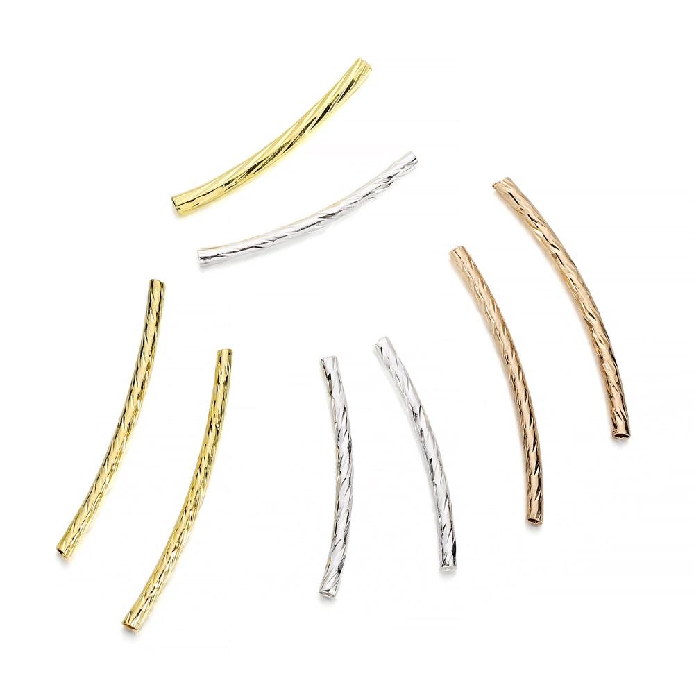 100pcs/lot 25-30 mm Stripe Copper Curve Tube Spacer Beads Connectors For DIY Jewelry Making Bracelet Necklace Accessories