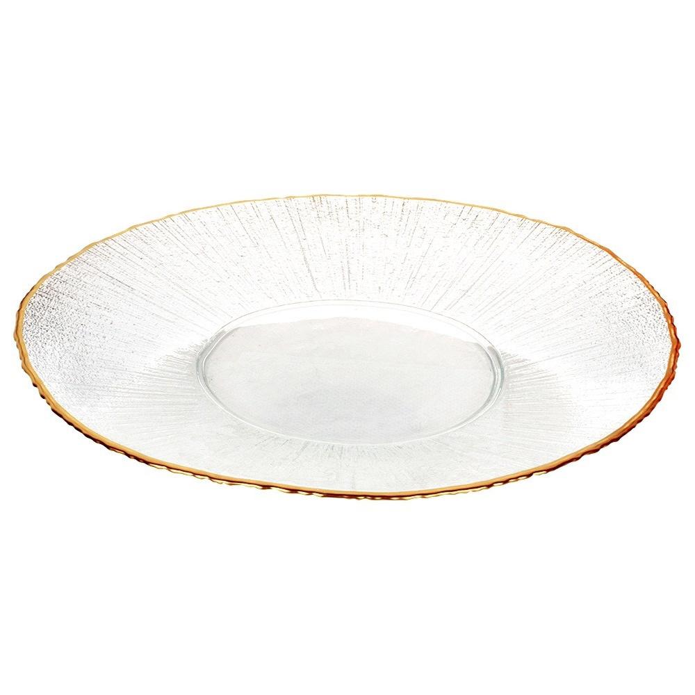 Shallow glass dinner plate, gold, 28 cm