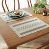 New cotton and linen rope placemat, festival placemat, woven color matching striped fringed bowl mat, spot.